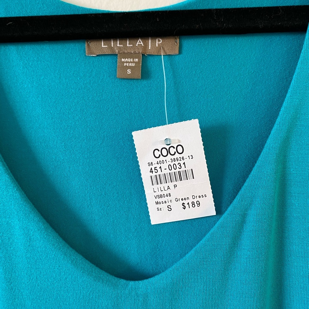 NWT Lilla P Aqua Blue Double Layer V-Neck Shift Dress | S - Picture 4 of 8